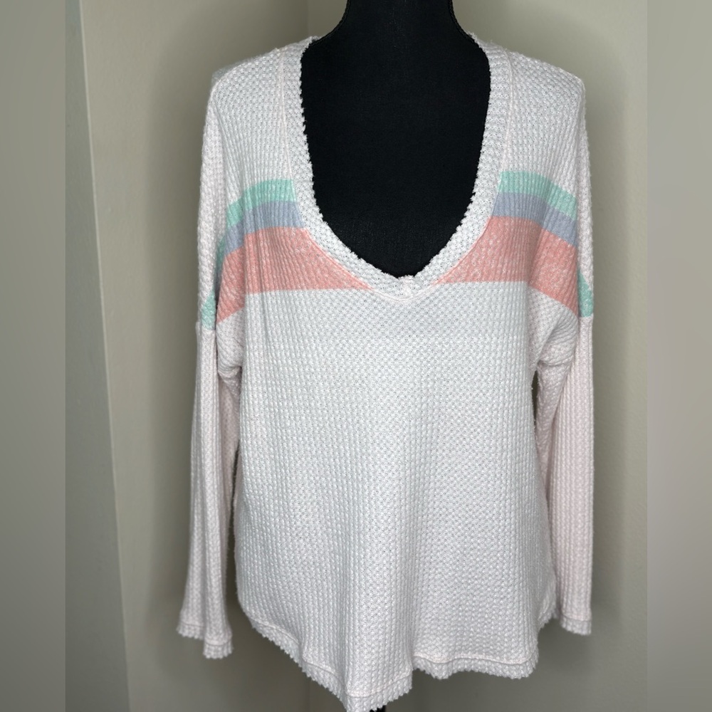 V-Neck Sweater with Pastel Stripes